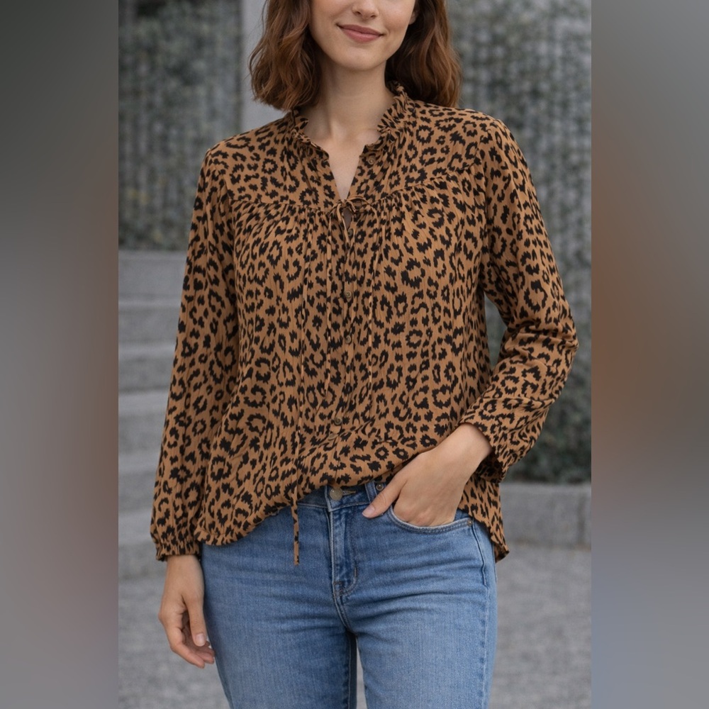 NWT Emerson Fry India Collection Emmaline Org Cotton Animal Print Blouse‎ Sz XS